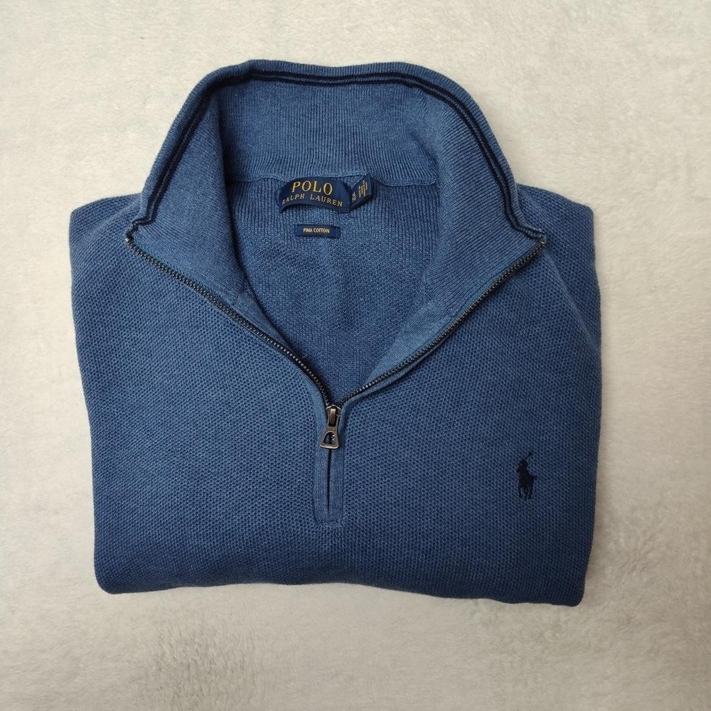 Polo Ralph Lauren Pullover Mens XL Blue 1/4 Zip Mock Neck Tight-Knit Cotton